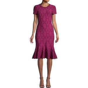 Shoshanna Preston Embroidered Flounce Dress Mulberry Size Small Stretch Cocktail